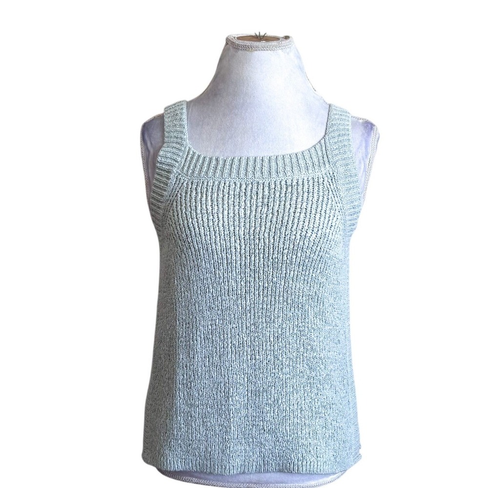 J.Crew Womens Re-imagined Knit Tank Top Medium Mint Green Shaker Stitch Sweater